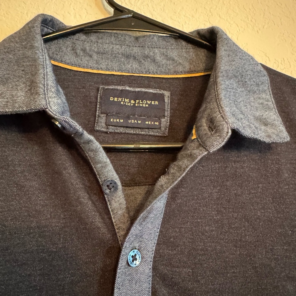 Denim & Flower by Ricky Singh Men’s Polo Shirt M – Contrast Collar – Casual